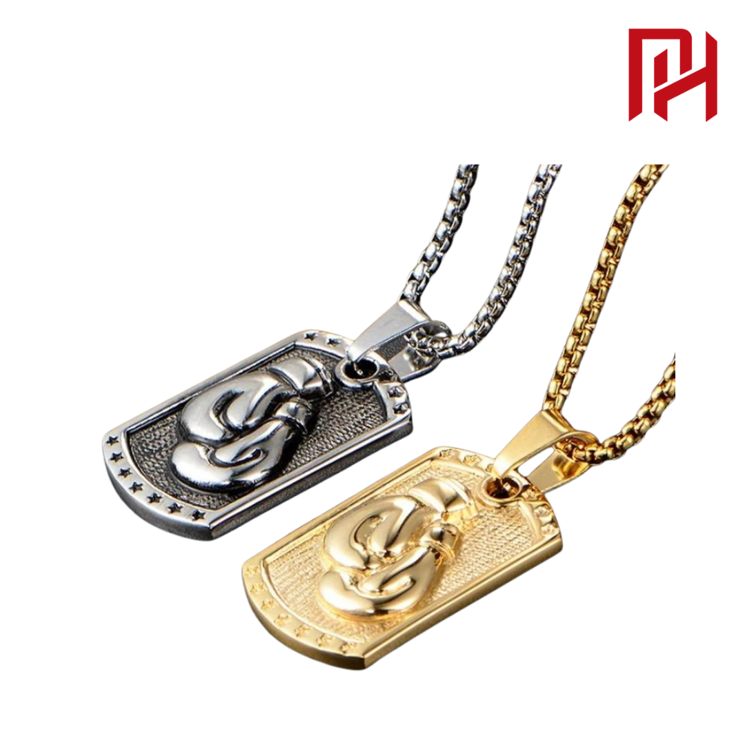 Corrente Pingente de Luvas de Boxe - Dourado e Prateado!